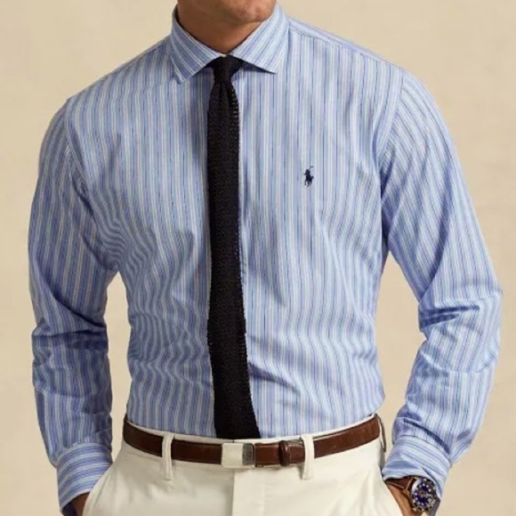 Polo Ralph Lauren Vintage Blue Black Striped Stretch Button Down Poplin Shirt - Picture 1 of 7